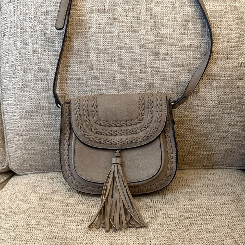 Altar’d State grey crossbody saddle bag with tassel